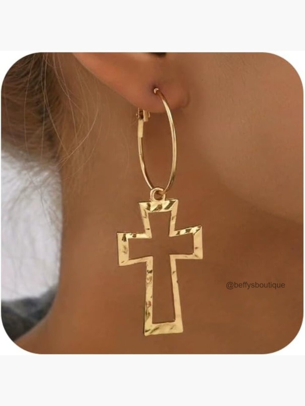 Vintage Hammered Cross Hoop Earrings - Lightweight Dangling Charm for Women